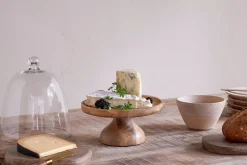 Pantry|Cheese Board & Knives^Nkuku Kannati Mango Wood & Glass Cheese Stand - Clear