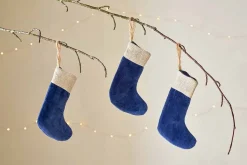 New Christmas|Winter Berries^Nkuku Karru Cotton Velvet Mini Stockings - (Set of 3) Indigo
