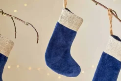 New Christmas|Winter Berries^Nkuku Karru Cotton Velvet Mini Stockings - (Set of 3) Indigo
