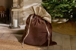 Winter Berries^Nkuku Karru Cotton Velvet Sack - Rich Mocha