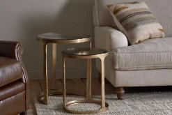 Hallway & Bootroom|Living^Nkuku Khidki Cast Metal & Glass Nesting Side Tables - Antique Brass (Set of 2)