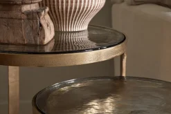 Hallway & Bootroom|Living^Nkuku Khidki Cast Metal & Glass Nesting Side Tables - Antique Brass (Set of 2)