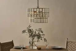 Statement Lighting|Pendant Lighting^Nkuku Kirindi Glass Panelled Chandelier - Clear & Antique Brass