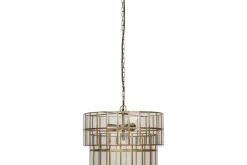 Statement Lighting|Pendant Lighting^Nkuku Kirindi Glass Panelled Chandelier - Clear & Antique Brass
