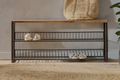 Home Office|Hallway & Bootroom^Nkuku Kiyoma Iron & Wood Low Standing Shelves  - Natural