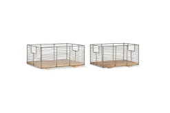Baskets^Nkuku Kochi Iron & Mango Wood Baskets - Brown (Set of 2)