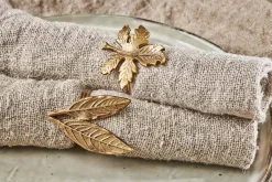Table Settings & Linens^Nkuku Leaf Brass Napkin Rings (Set of 4)