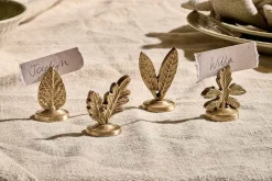 Christmas Table^Nkuku Leaf Brass Place Card Holders (Set of 4)