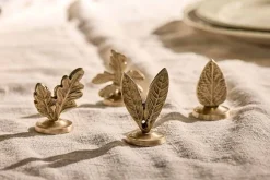 Christmas Table^Nkuku Leaf Brass Place Card Holders (Set of 4)