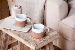 Breakfast Accessories|Mugs^Nkuku Mali Ribbed Coffee Mug - White (Set of 2)