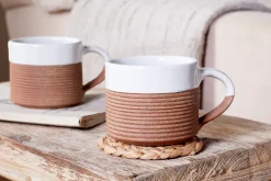 Breakfast Accessories|Mugs^Nkuku Mali Ribbed Coffee Mug - White (Set of 2)