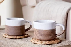 Breakfast Accessories|Mugs^Nkuku Mali Ribbed Espresso Mug - White (Set of 2)