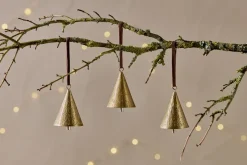 Baubles & Tree Decorations|Winter Berries^Nkuku Manya Metal Bell Baubles - Brass - (Set of 3)