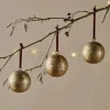 Baubles & Tree Decorations|Winter Berries^Nkuku Manya Metal Round Baubles - Brass - (Set of 3)
