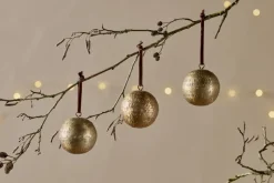 Baubles & Tree Decorations|Winter Berries^Nkuku Manya Metal Round Baubles - Brass - (Set of 3)