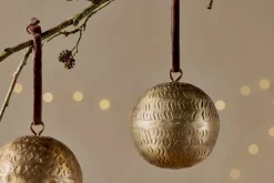 Baubles & Tree Decorations|Winter Berries^Nkuku Manya Metal Round Baubles - Brass - (Set of 3)