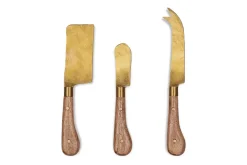 Serving Cutlery|Cheese Board & Knives^Nkuku Maram Cheese Knife Set - Natural & Gold (Set of 3)