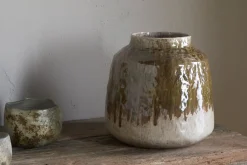 Vases|Decorative Pots & Vases^Nkuku Melina Reactive Glaze Vase - Olive & Natural