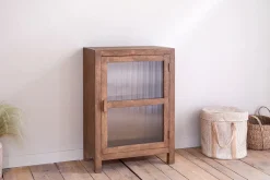 Home Office|Kitchen & Dining^Nkuku Mendani Mango Wood & Fluted Glass Glass Low Cabinet - Walnut Stain