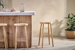 Kitchen & Dining|Bar Stools & Bar Chairs^Nkuku Mengwi Mango Wood Round Bar Stool - Natural