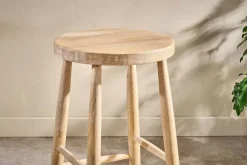 Kitchen & Dining|Bar Stools & Bar Chairs^Nkuku Mengwi Mango Wood Round Bar Stool - Natural
