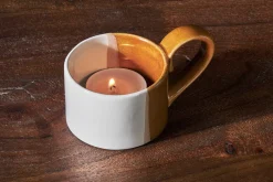 Decorative Home Accessories|Candle Holders^Nkuku Mittee Ceramic Teacup Tealight Holder - Off White & Terracotta (Set of 2)