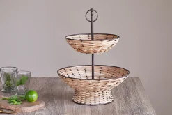 Pantry|Cake Domes & Stands^Nkuku Montali Rattan 2 Tier Fruit Stand - Black & Natural