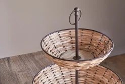 Pantry|Cake Domes & Stands^Nkuku Montali Rattan 2 Tier Fruit Stand - Black & Natural