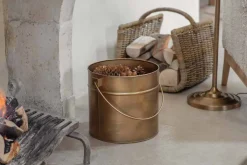 Baskets|Fireside^Nkuku Mosat Iron Fireside Bucket - Antique Brass