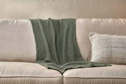 Bedroom Textiles|Blankets & Throws^Nkuku Moss Stitch Cotton Throw - Forest Green