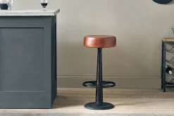 Kitchen & Dining|Bar Stools & Bar Chairs^Nkuku Narwana Leather Round Stool - Chocolate Brown