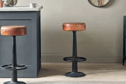 Kitchen & Dining|Bar Stools & Bar Chairs^Nkuku Narwana Leather Round Stool - Aged Tan