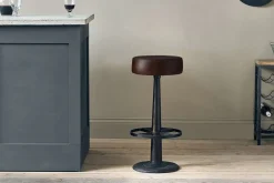 Kitchen & Dining|Bar Stools & Bar Chairs^Nkuku Narwana Leather Round Stool - Dark Brown