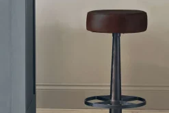 Kitchen & Dining|Bar Stools & Bar Chairs^Nkuku Narwana Leather Round Stool - Dark Brown