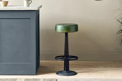 Kitchen & Dining|Bar Stools & Bar Chairs^Nkuku Narwana Leather Round Stool - Rich Green