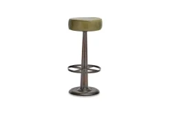 Kitchen & Dining|Bar Stools & Bar Chairs^Nkuku Narwana Leather Round Stool - Rich Green