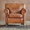 Living|Armchairs^Nkuku Narwana Ribbed Leather Armchair - Aged Tan