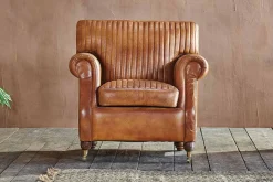 Living|Armchairs^Nkuku Narwana Ribbed Leather Armchair - Aged Tan