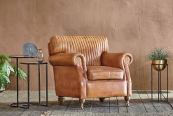 Living|Armchairs^Nkuku Narwana Ribbed Leather Armchair - Aged Tan