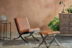 Living|Footstools & Poufs^Nkuku Narwana Ribbed Leather Footstool - Aged Tan
