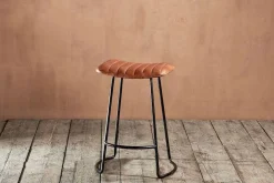 Bar Stools & Bar Chairs|Kitchen & Dining^Nkuku Narwana Ribbed Leather Stool - Aged Tan - Small