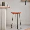 Kitchen & Dining|Bar Stools & Bar Chairs^Nkuku Narwana Ribbed Leather Stool - Aged Tan - Large