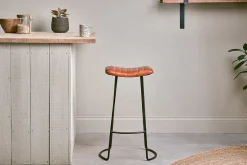 Kitchen & Dining|Bar Stools & Bar Chairs^Nkuku Narwana Ribbed Leather Stool - Aged Tan - Large