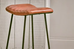 Kitchen & Dining|Bar Stools & Bar Chairs^Nkuku Narwana Ribbed Leather Stool - Aged Tan - Large