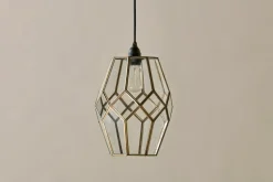 Lampshades|Statement Lighting^Nkuku Nazat Panelled Glass Easy Fit LampShade - Clear & Antique Brass