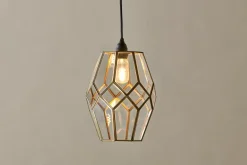 Lampshades|Statement Lighting^Nkuku Nazat Panelled Glass Easy Fit LampShade - Clear & Antique Brass