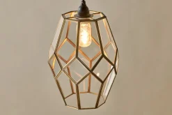 Lampshades|Statement Lighting^Nkuku Nazat Panelled Glass Easy Fit LampShade - Clear & Antique Brass