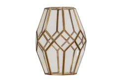 Lampshades|Statement Lighting^Nkuku Nazat Panelled Glass Easy Fit LampShade - Clear & Antique Brass