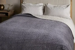 Bedroom Textiles|Blankets & Throws^Nkuku Nidra Velvet & Linen Bed Quilt - Charcoal