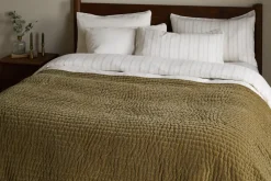Bedroom Textiles|Blankets & Throws^Nkuku Nidra Velvet & Linen Bed Quilt - Moss